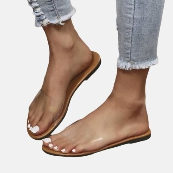 Steve Madden Shoes - Steve Madden Nixi Clear Transparent Slide Sandals Square Toe Womens Size 7